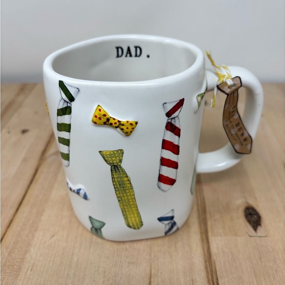 Rae Dunn DAD Mug Double Sided White Ceramic with Multicolor Ties Decor New